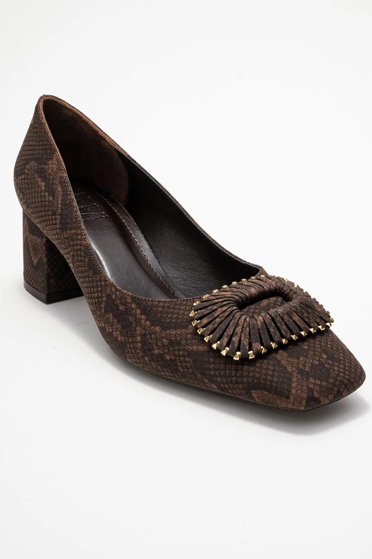 Velora - Brown Patterned Buckled Block Heel Shoe (Women) - Image 3