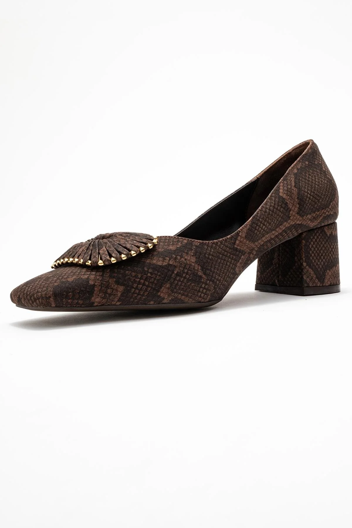 Velora - Brown Patterned Buckled Block Heel Shoe (Women) - Image 4