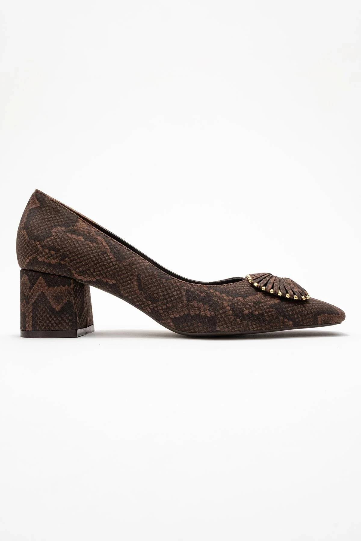 Velora - Brown Patterned Buckled Block Heel Shoe (Women) - Image 6