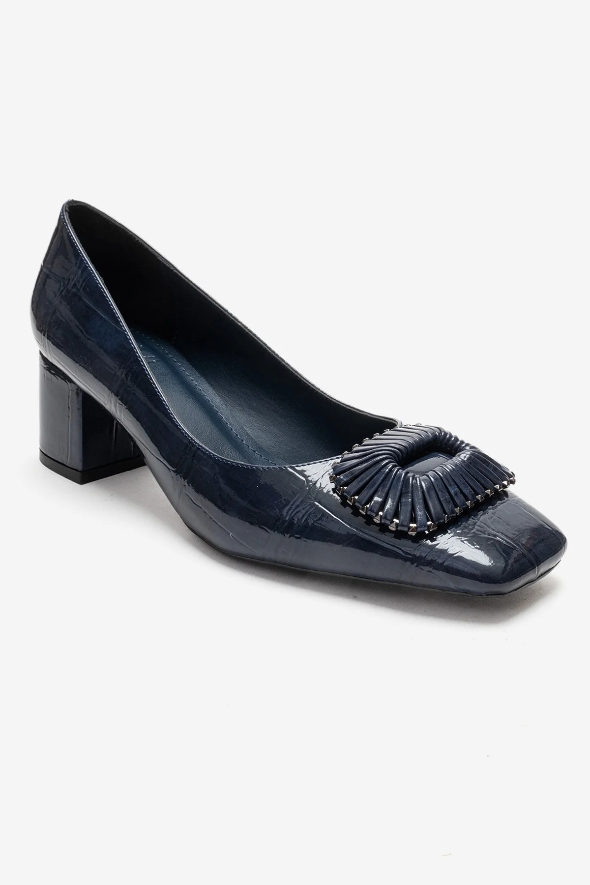 VELORA - Navy Buckled Block Heel Shoe (Women) - Image 3