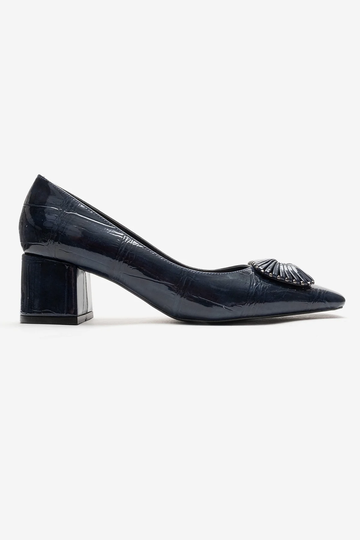VELORA - Navy Buckled Block Heel Shoe (Women) - Image 4