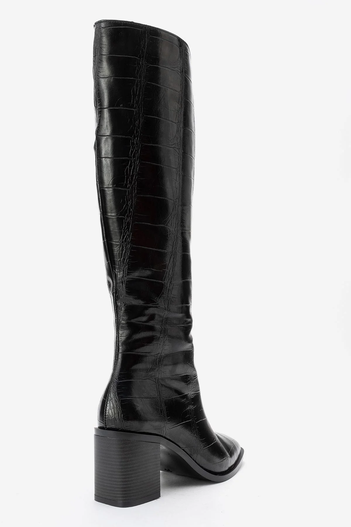 Venia - Black Croco-Effect Knee-High Thick Heel Boot (Women) - Image 5