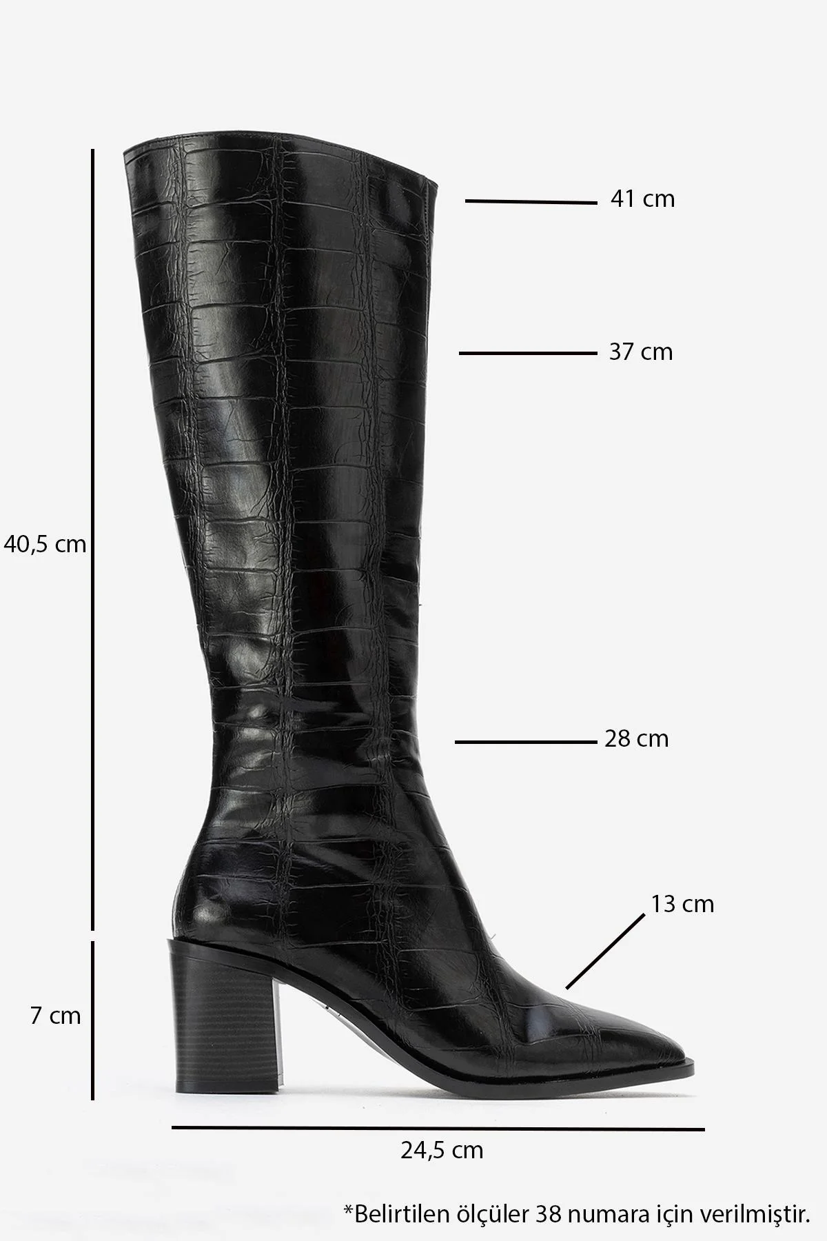 Venia - Black Croco-Effect Knee-High Thick Heel Boot (Women) - Image 6