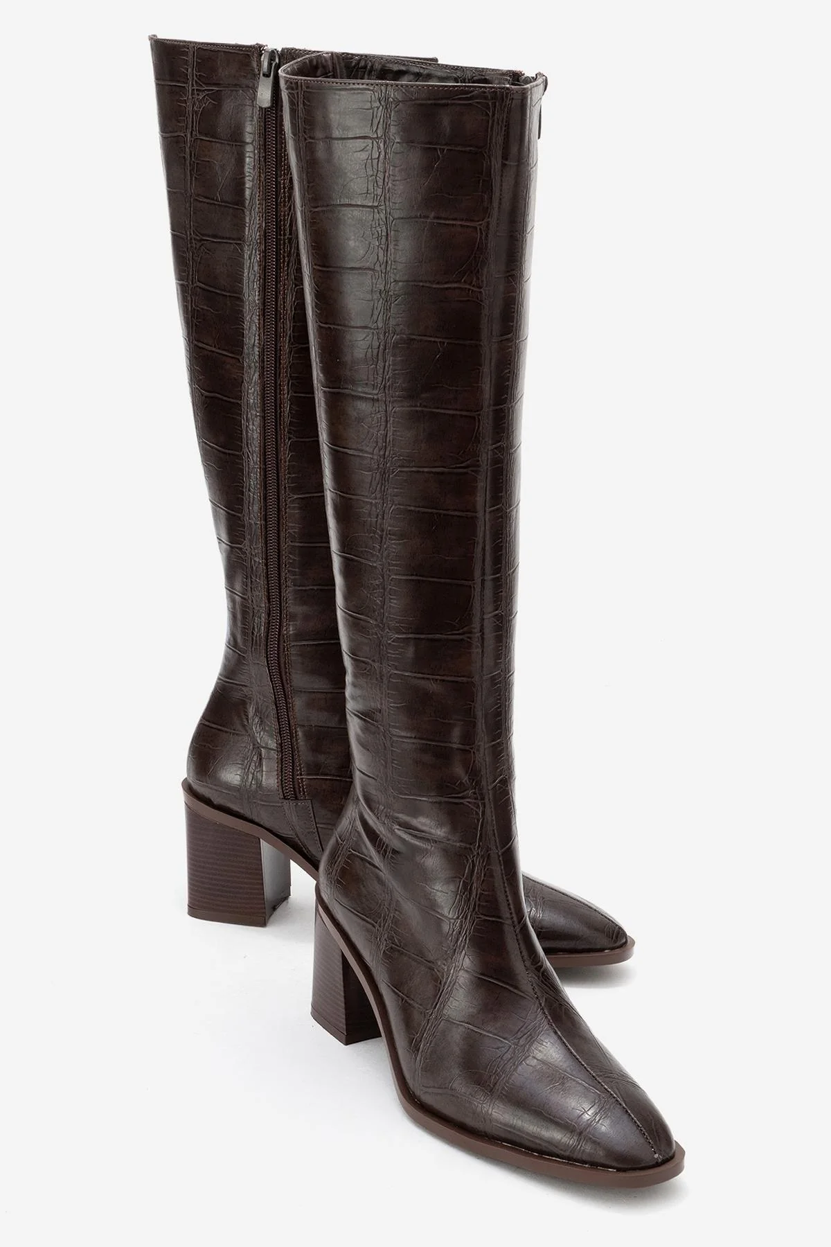 Venia - Brown Block Heel Knee-High Boot (Women)