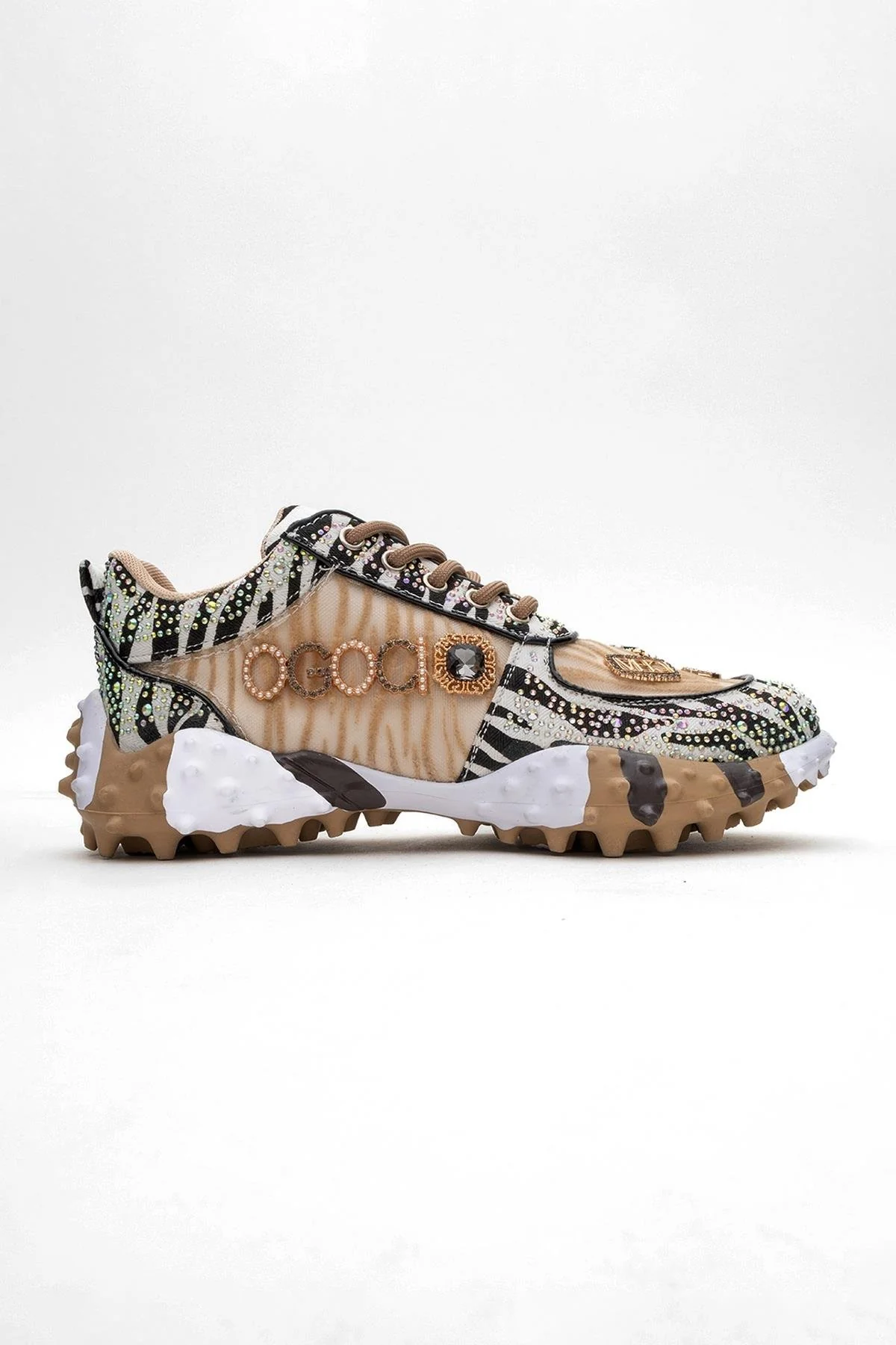 Vero - Beige Patterned Jeweled Sneaker (Women) - Image 6