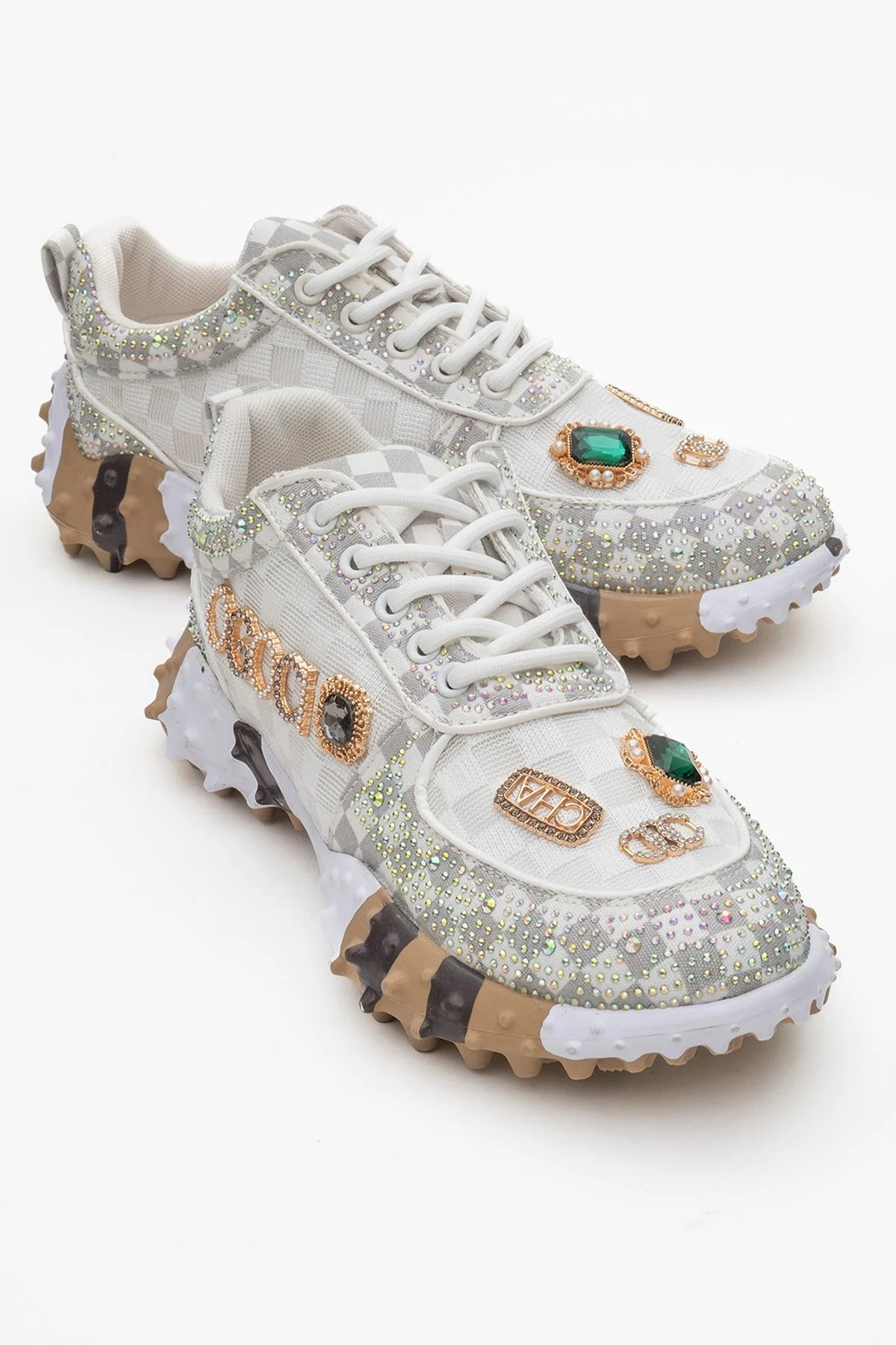 Vero - White Patterned Jeweled Sneaker (Women)