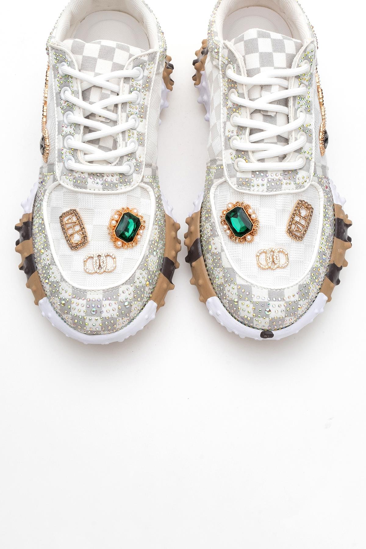 Vero - White Patterned Jeweled Sneaker (Women) - Image 2