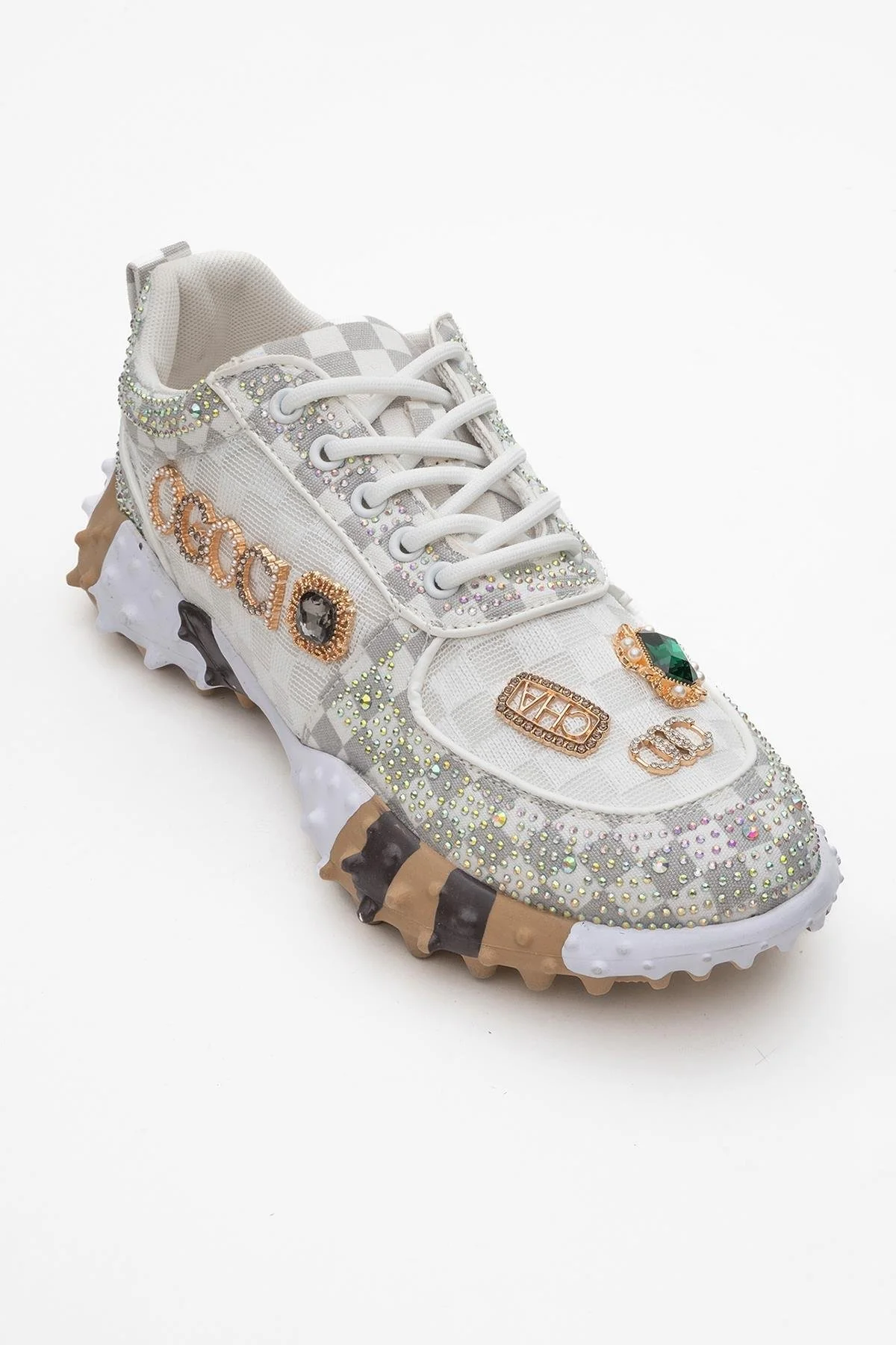 Vero - White Patterned Jeweled Sneaker (Women) - Image 3