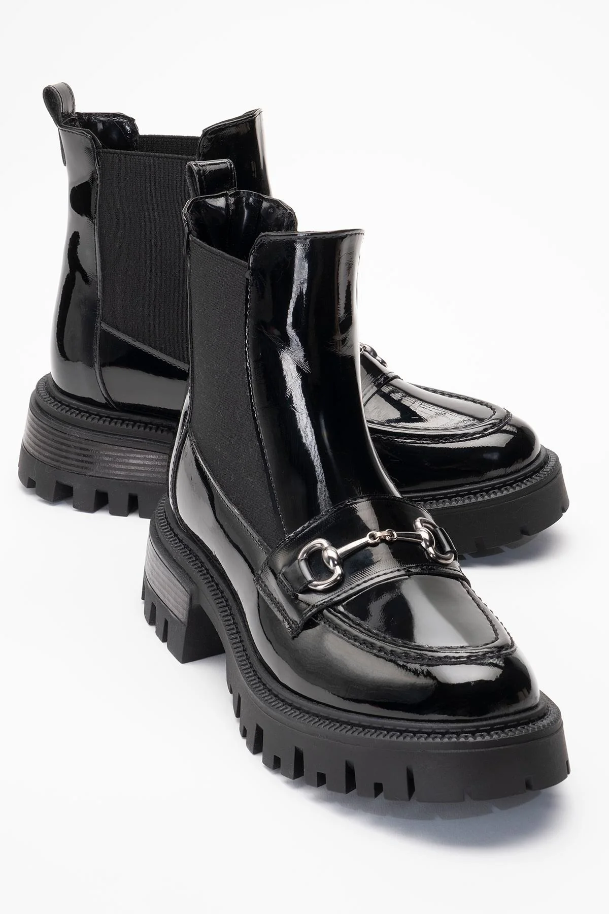 Vesper Black Patent Buckled Chelsea Boot (Women)