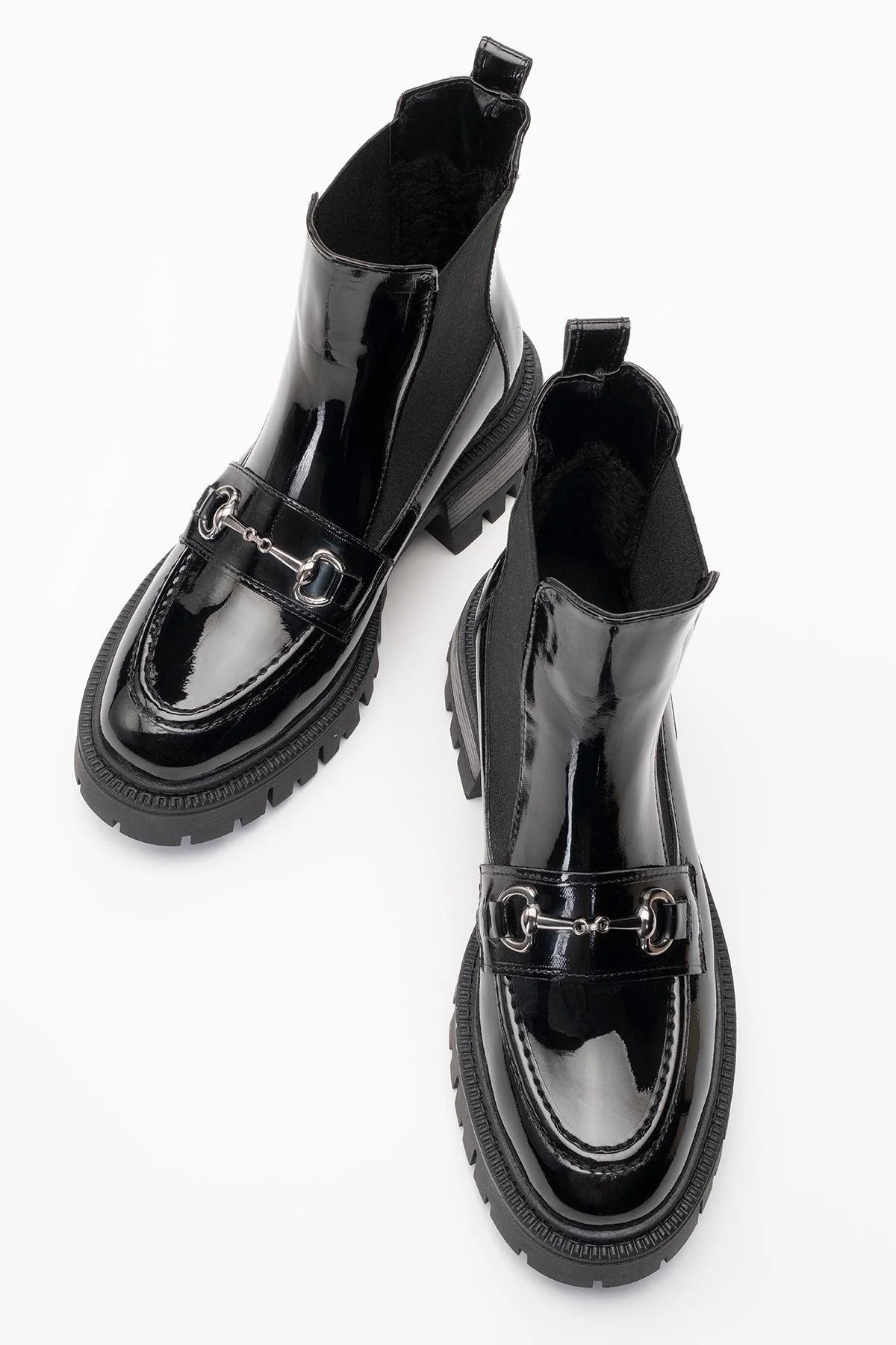 Vesper Black Patent Buckled Chelsea Boot (Women) - Image 2