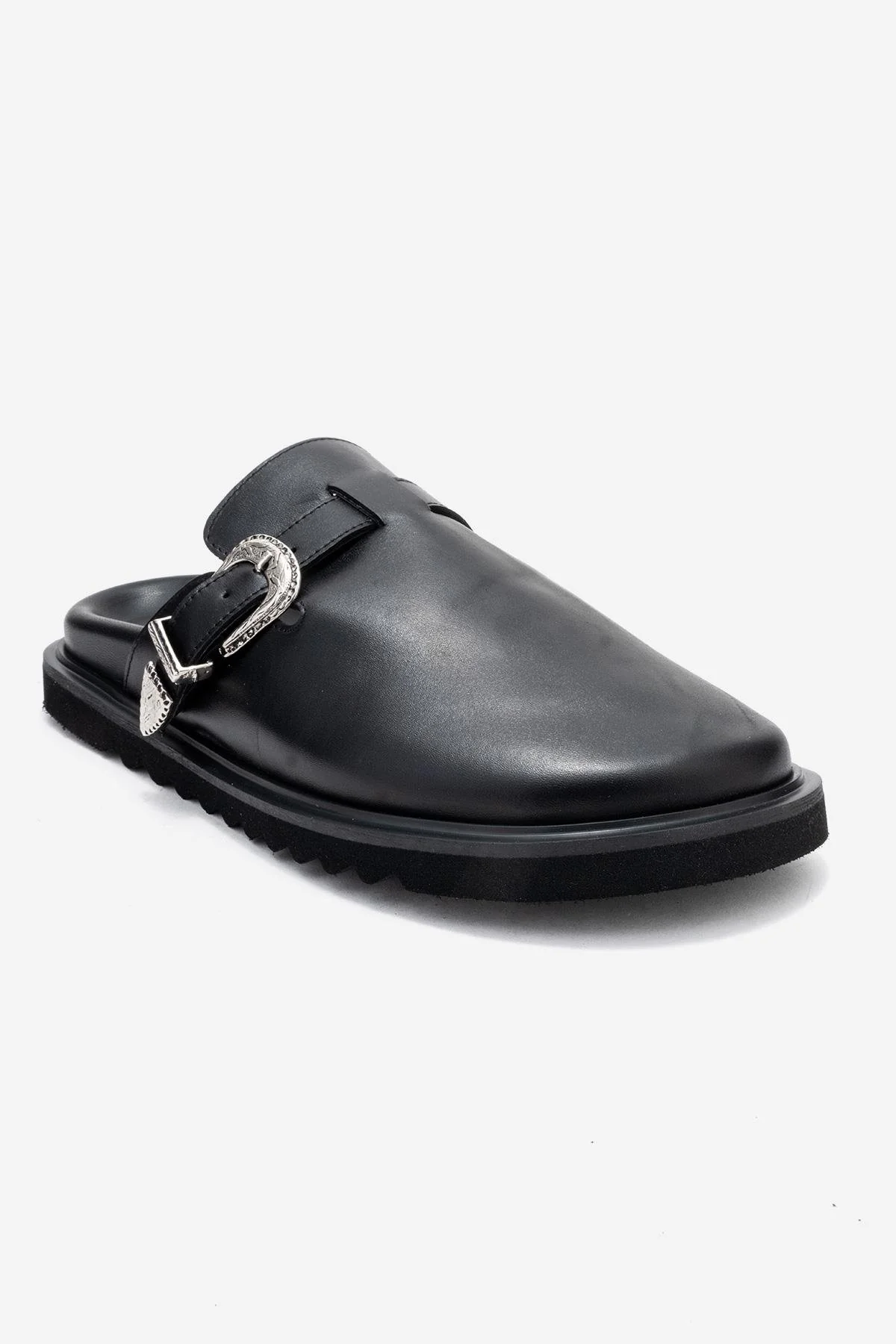 Vesta - Black Buckled Genuine Leather Closed-Toe Mule (Women) - Image 3