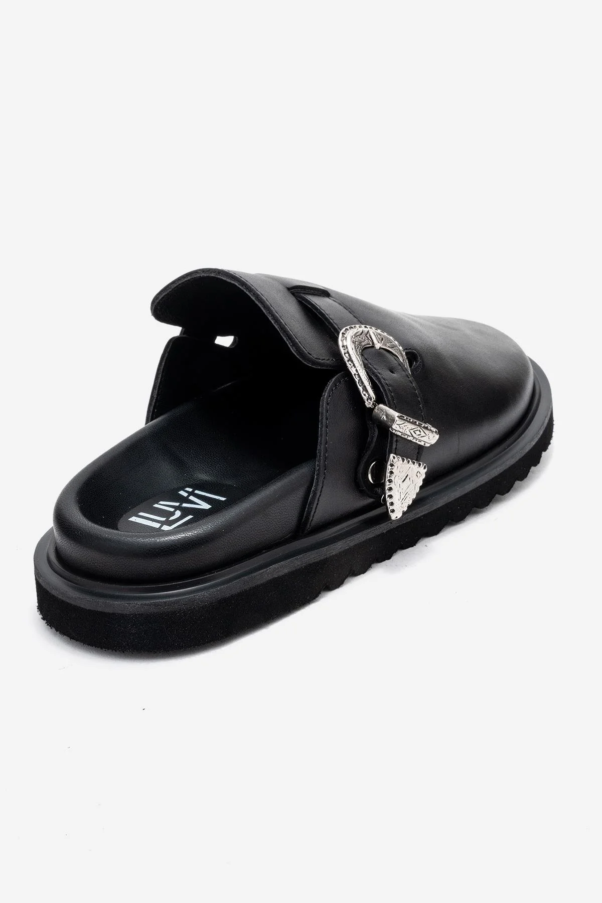 Vesta - Black Buckled Genuine Leather Closed-Toe Mule (Women) - Image 5