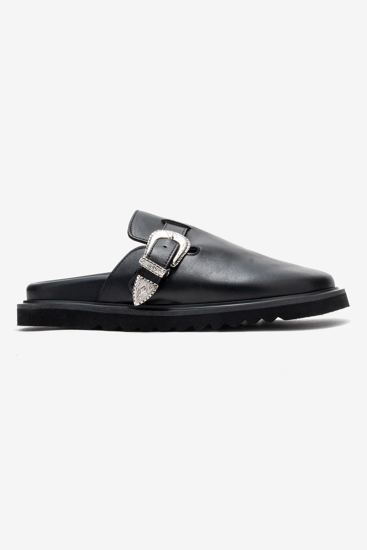 Vesta - Black Buckled Genuine Leather Closed-Toe Mule (Women) - Image 6