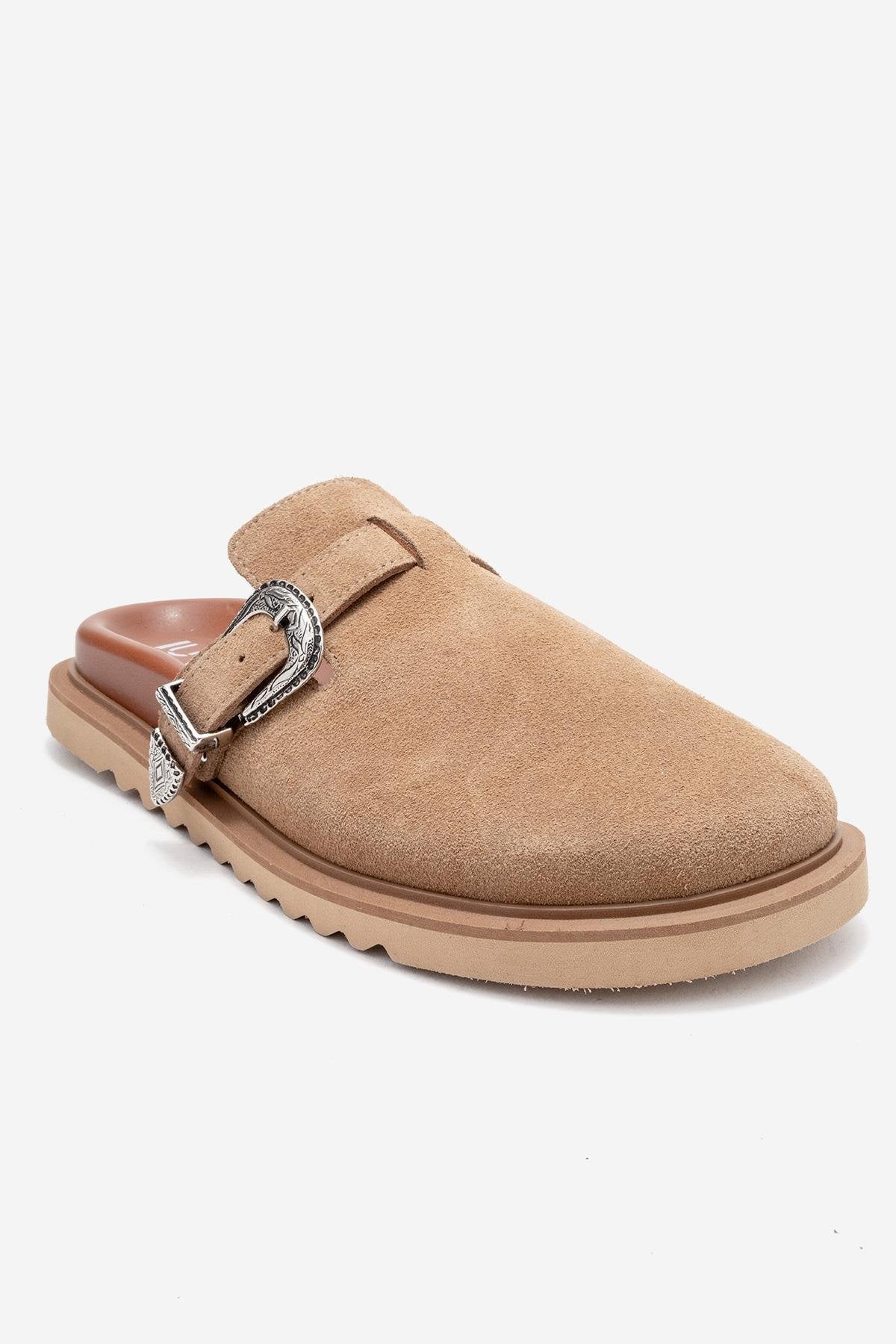 Vesta - Taupe Suede Buckled Genuine Leather Closed-Toe Mule (Women) - Image 3