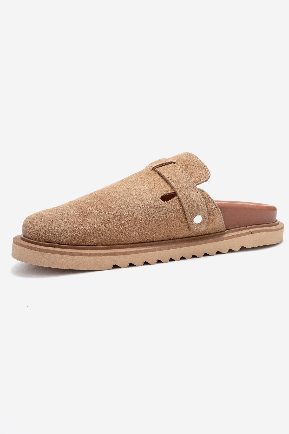 Vesta - Taupe Suede Buckled Genuine Leather Closed-Toe Mule (Women) - Image 4