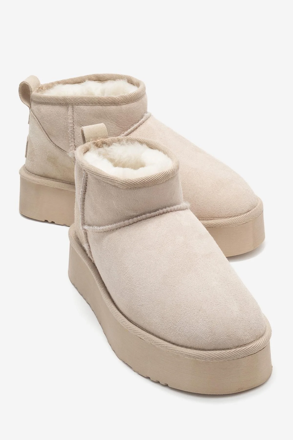 Havana - Beige Suede Genuine Leather Fur-Lined Platform Ankle Boot (Women)