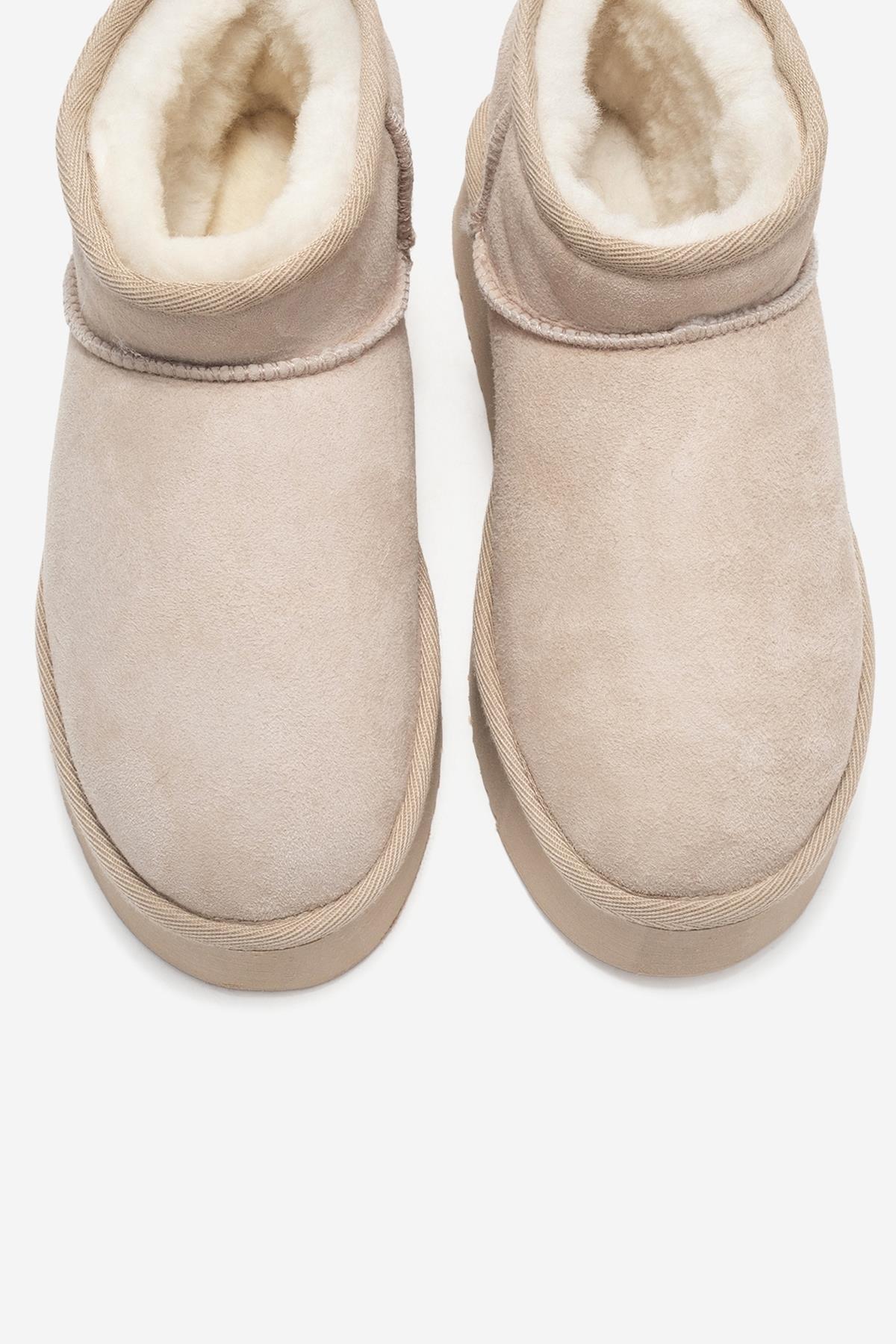 Havana - Beige Suede Genuine Leather Fur-Lined Platform Ankle Boot (Women) - Image 2