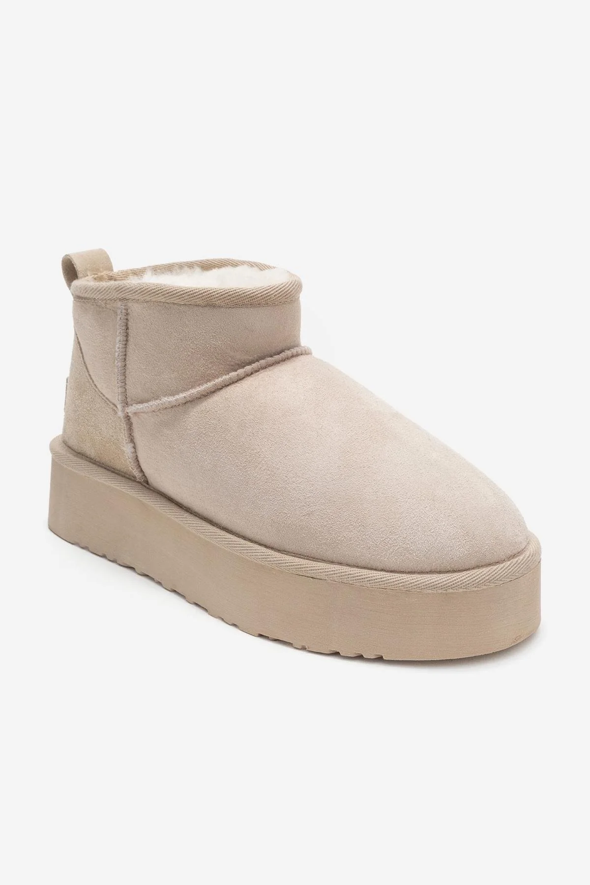 Havana - Beige Suede Genuine Leather Fur-Lined Platform Ankle Boot (Women) - Image 3