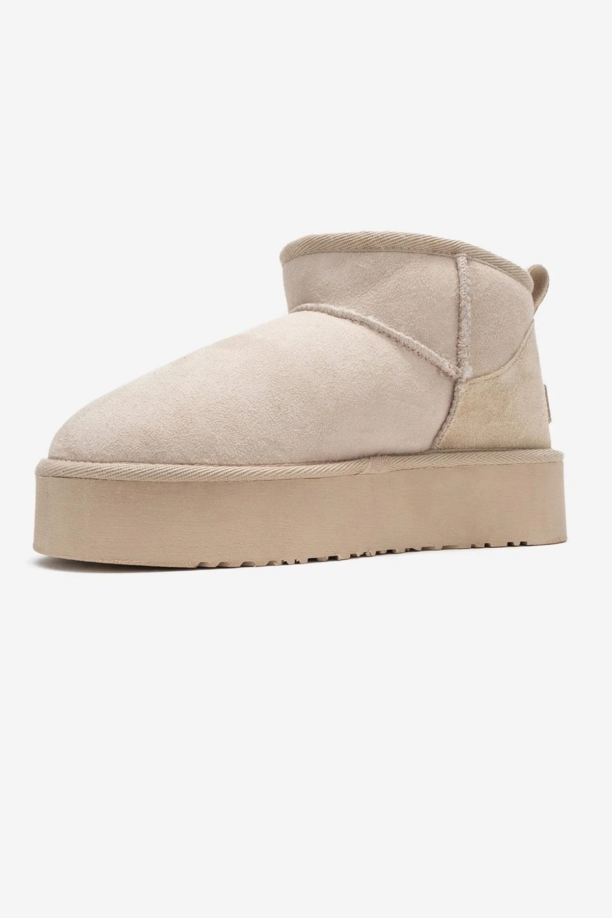 Havana - Beige Suede Genuine Leather Fur-Lined Platform Ankle Boot (Women) - Image 4