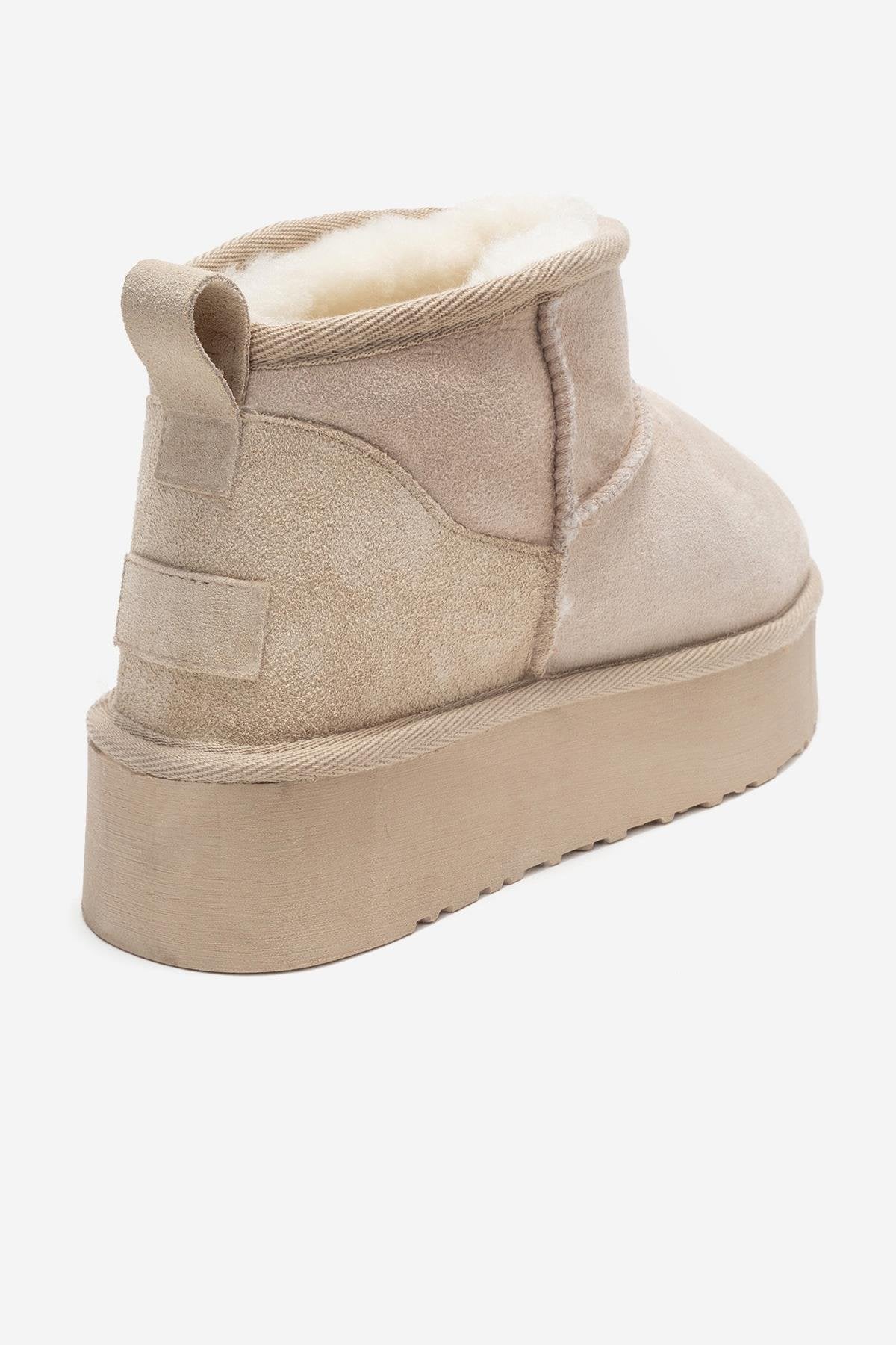 Havana - Beige Suede Genuine Leather Fur-Lined Platform Ankle Boot (Women) - Image 5