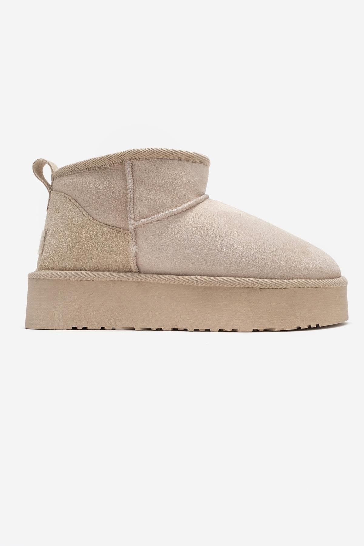 Havana - Beige Suede Genuine Leather Fur-Lined Platform Ankle Boot (Women) - Image 6
