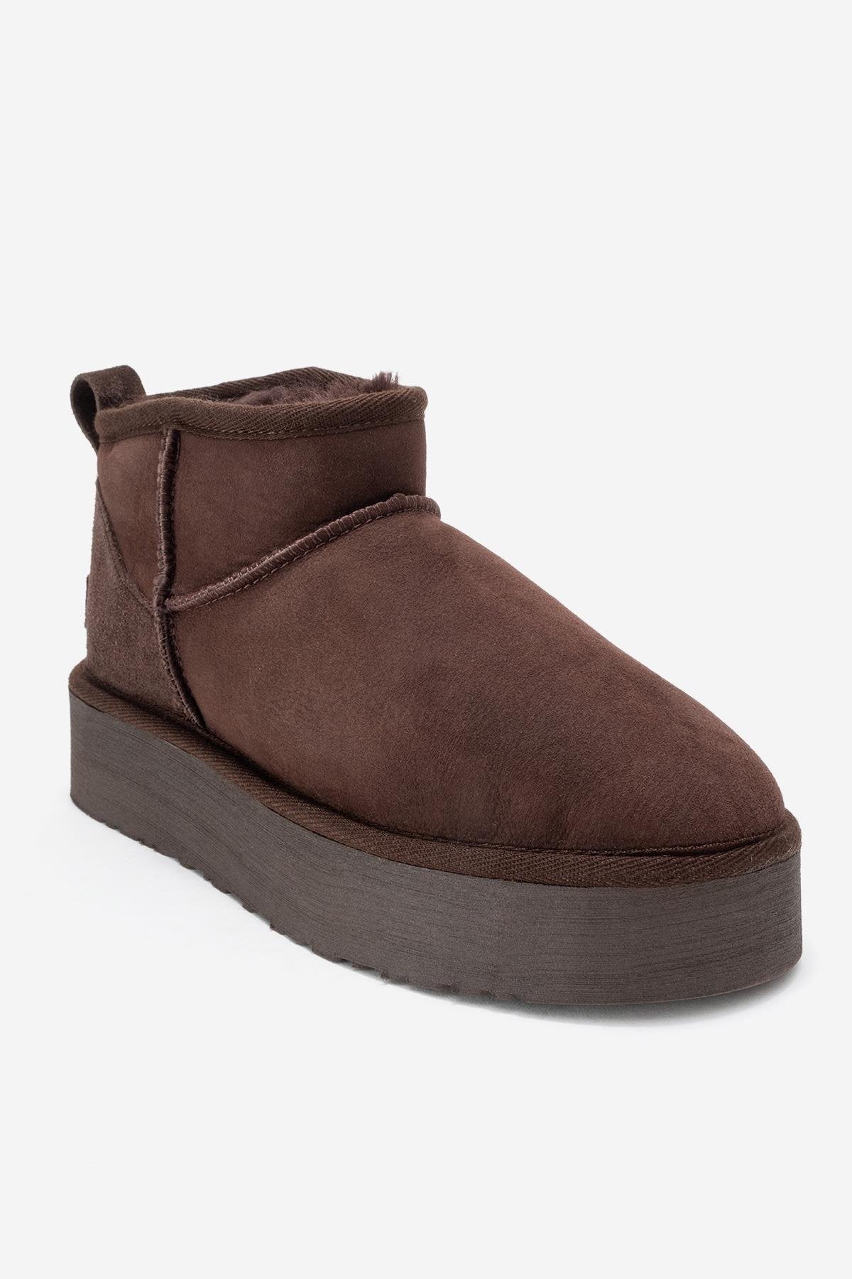 Havana - Brown Suede Genuine Leather Fur-Lined Platform Ankle Boot (Women) - Image 3