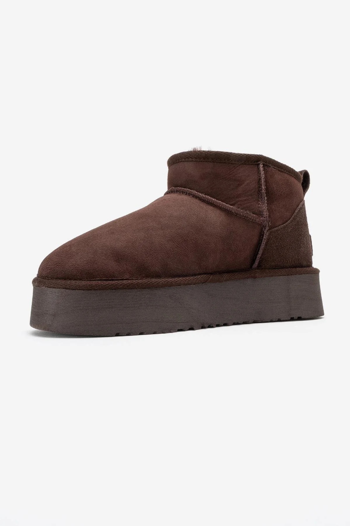 Havana - Brown Suede Genuine Leather Fur-Lined Platform Ankle Boot (Women) - Image 4