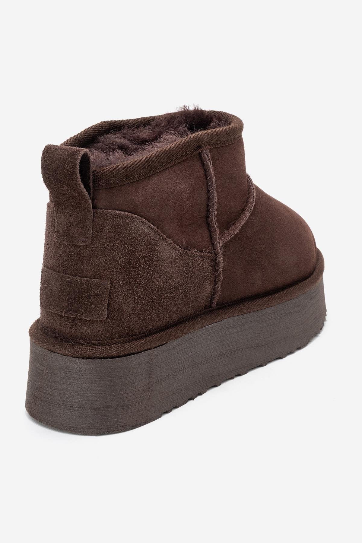 Havana - Brown Suede Genuine Leather Fur-Lined Platform Ankle Boot (Women) - Image 5