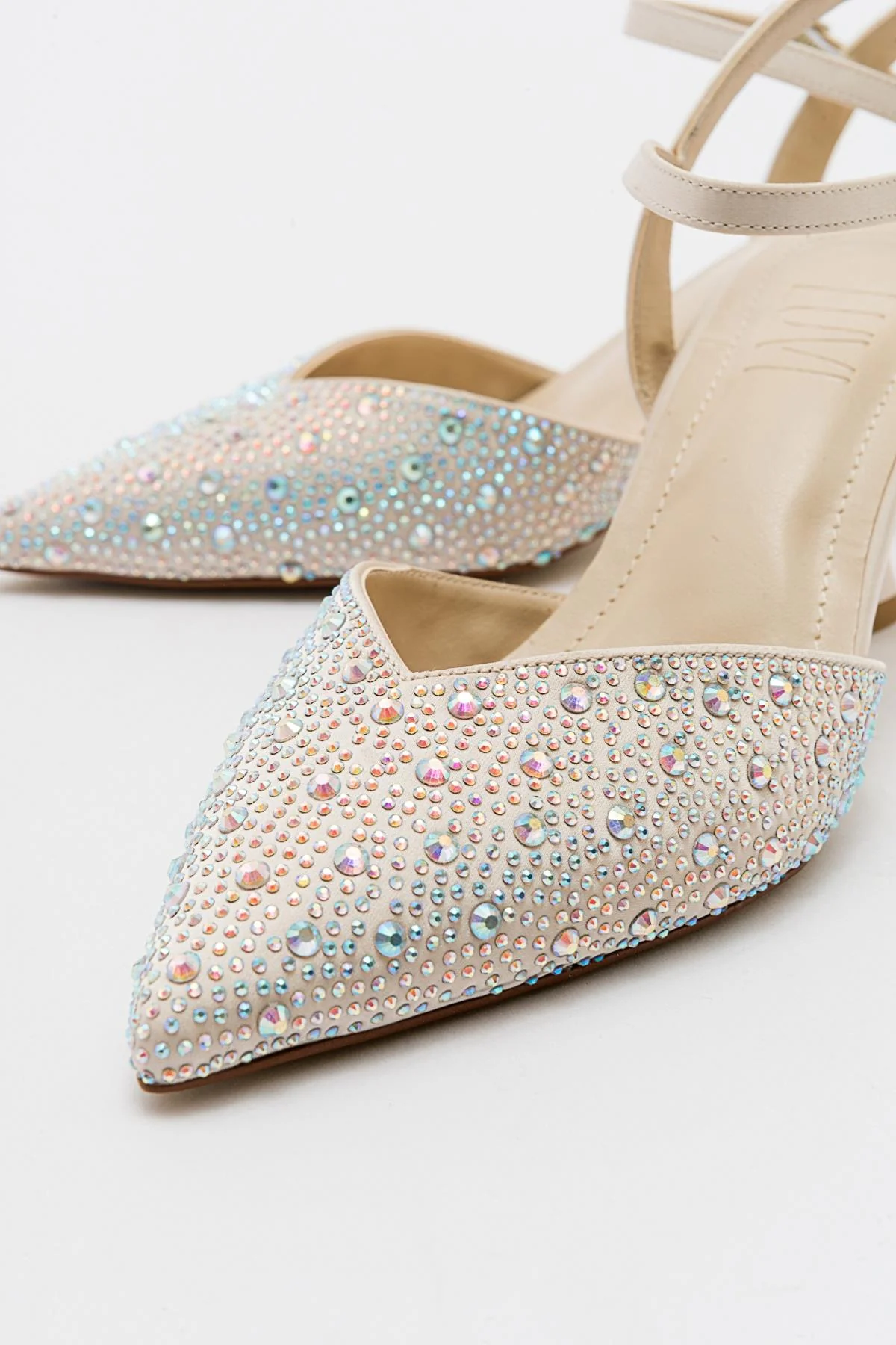 Vilka - Beige Sparkling Slingback Kitten Heels - Image 2