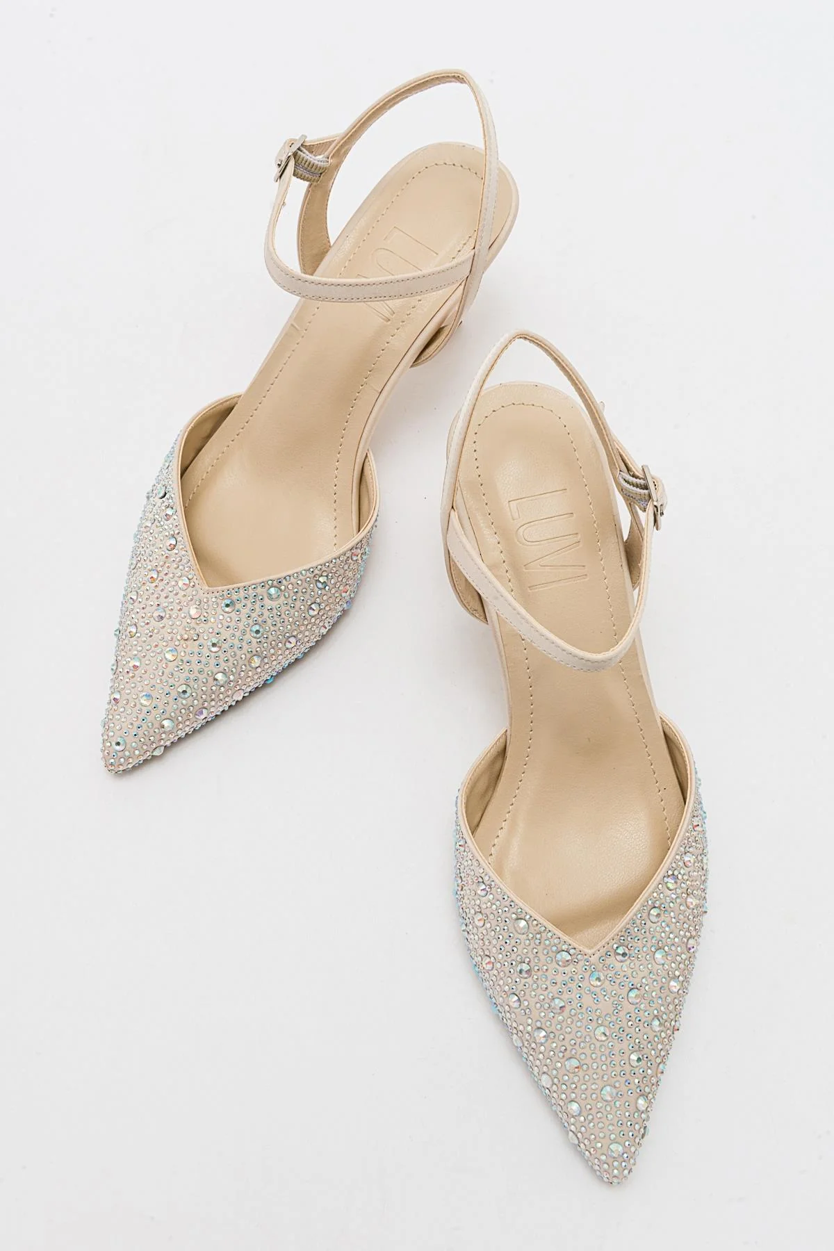 Vilka - Beige Sparkling Slingback Kitten Heels - Image 3