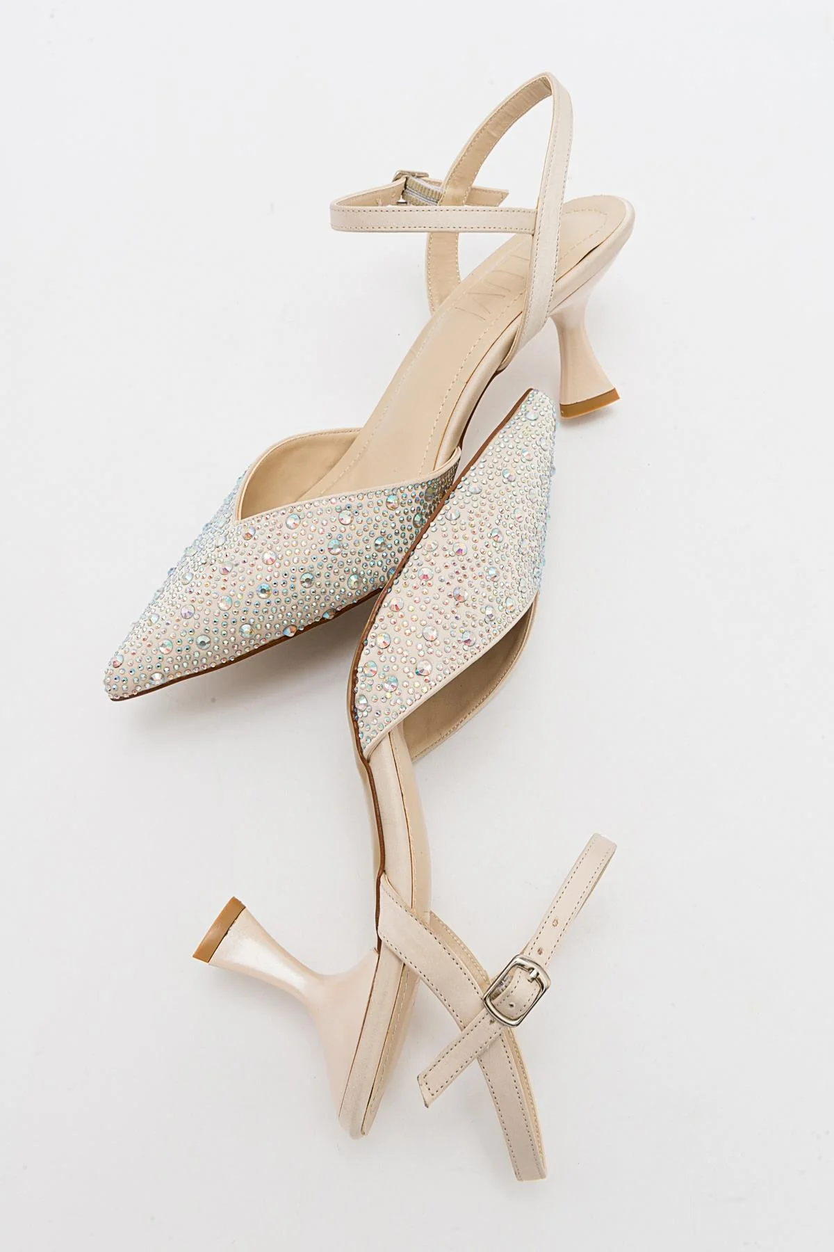 Vilka - Beige Sparkling Slingback Kitten Heels - Image 4