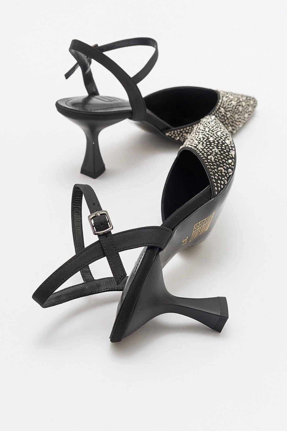 Vilka - Black Sparkling Slingback Kitten Heels - Image 2