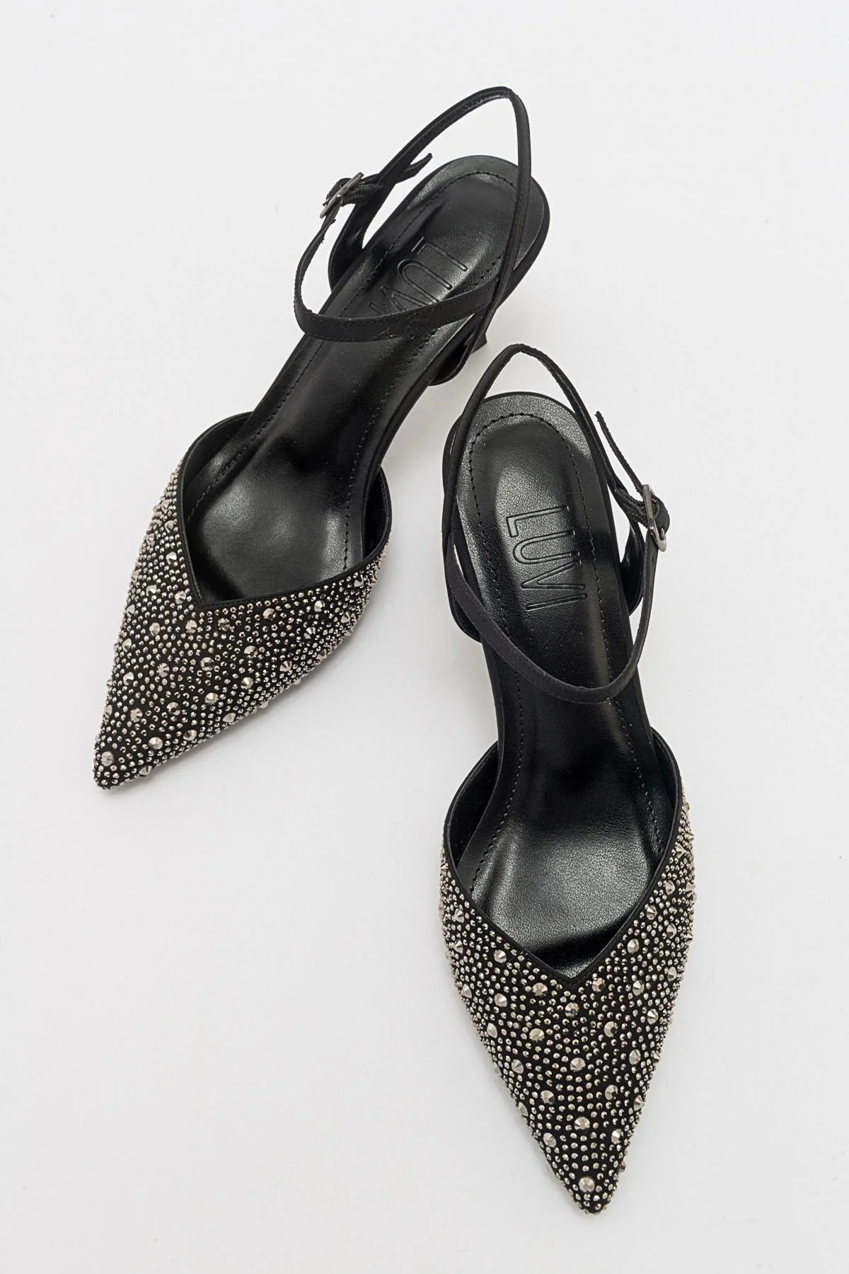 Vilka - Black Sparkling Slingback Kitten Heels - Image 3