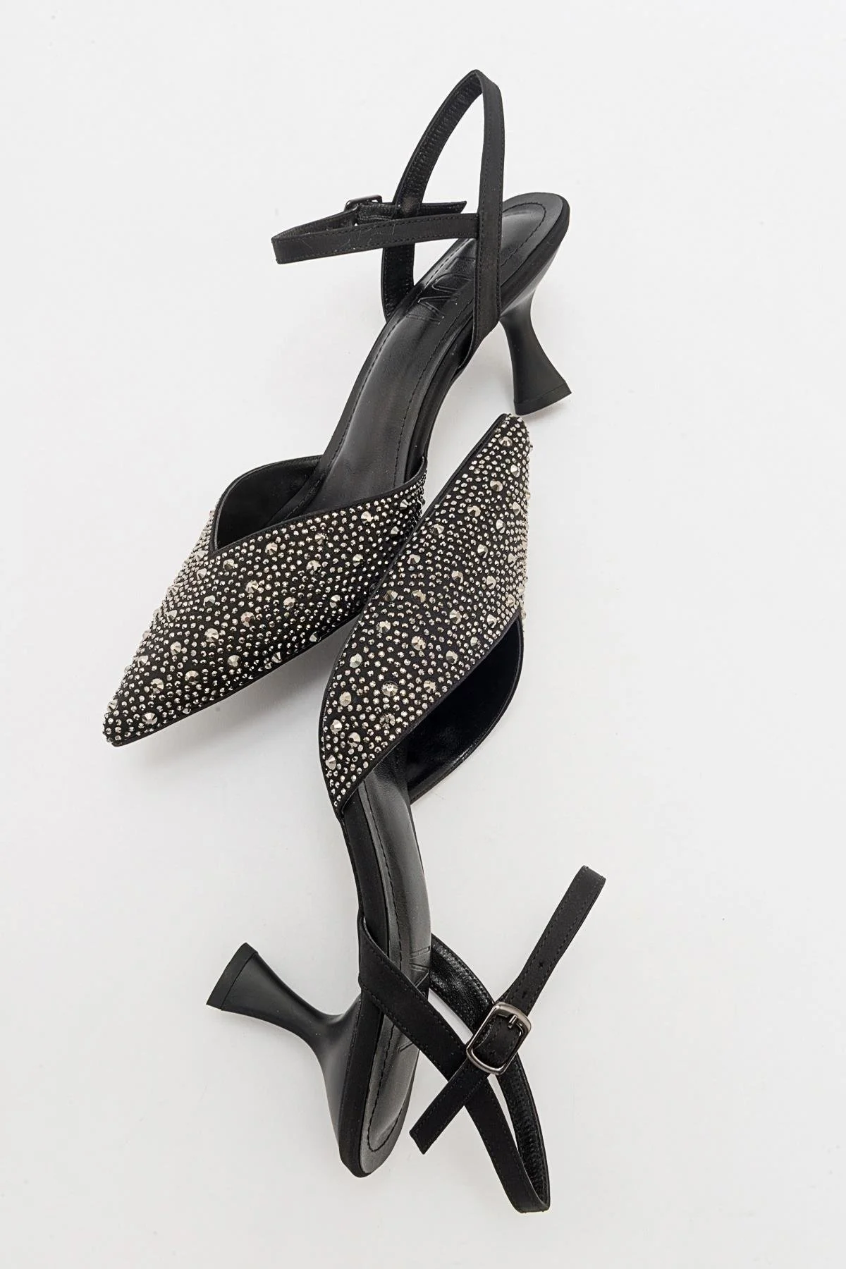 Vilka - Black Sparkling Slingback Kitten Heels - Image 5