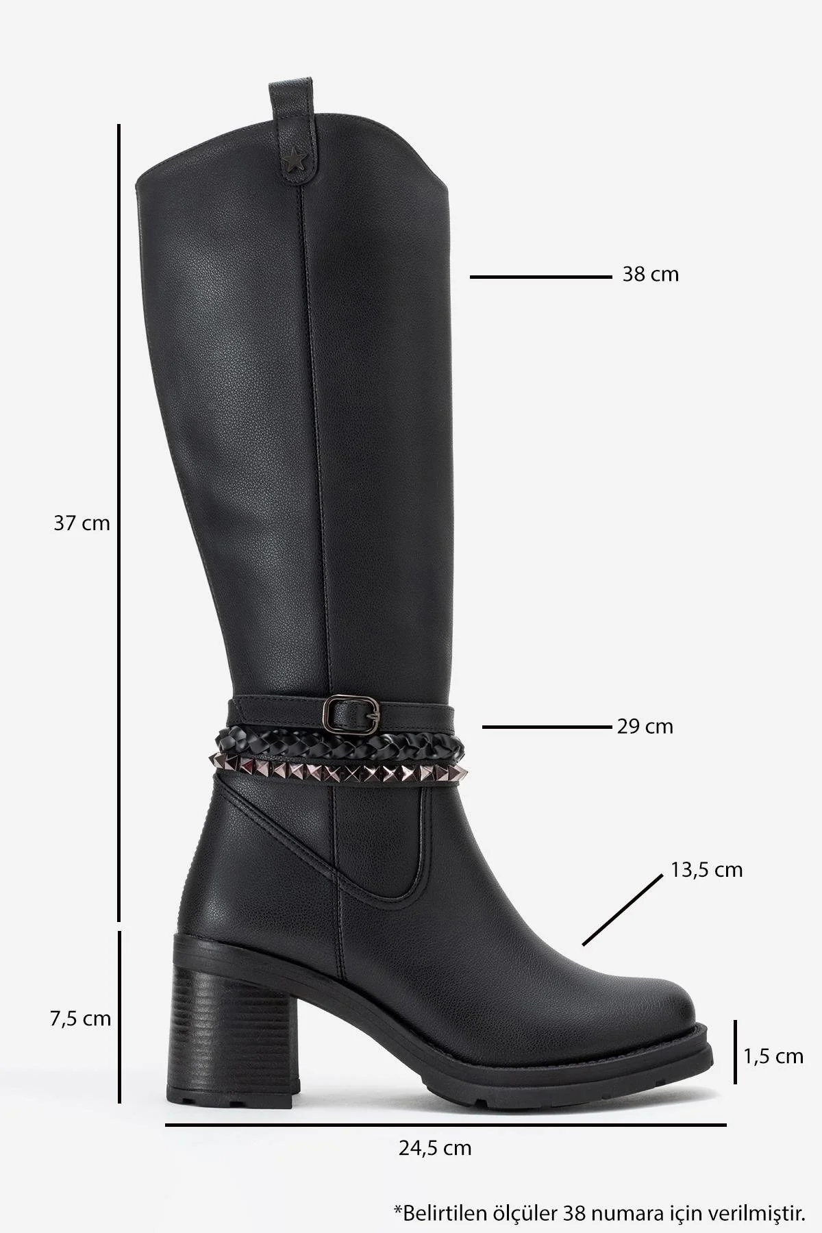 Viorra - Black Strappy Block Heel Knee-High Boot (Women) - Image 6