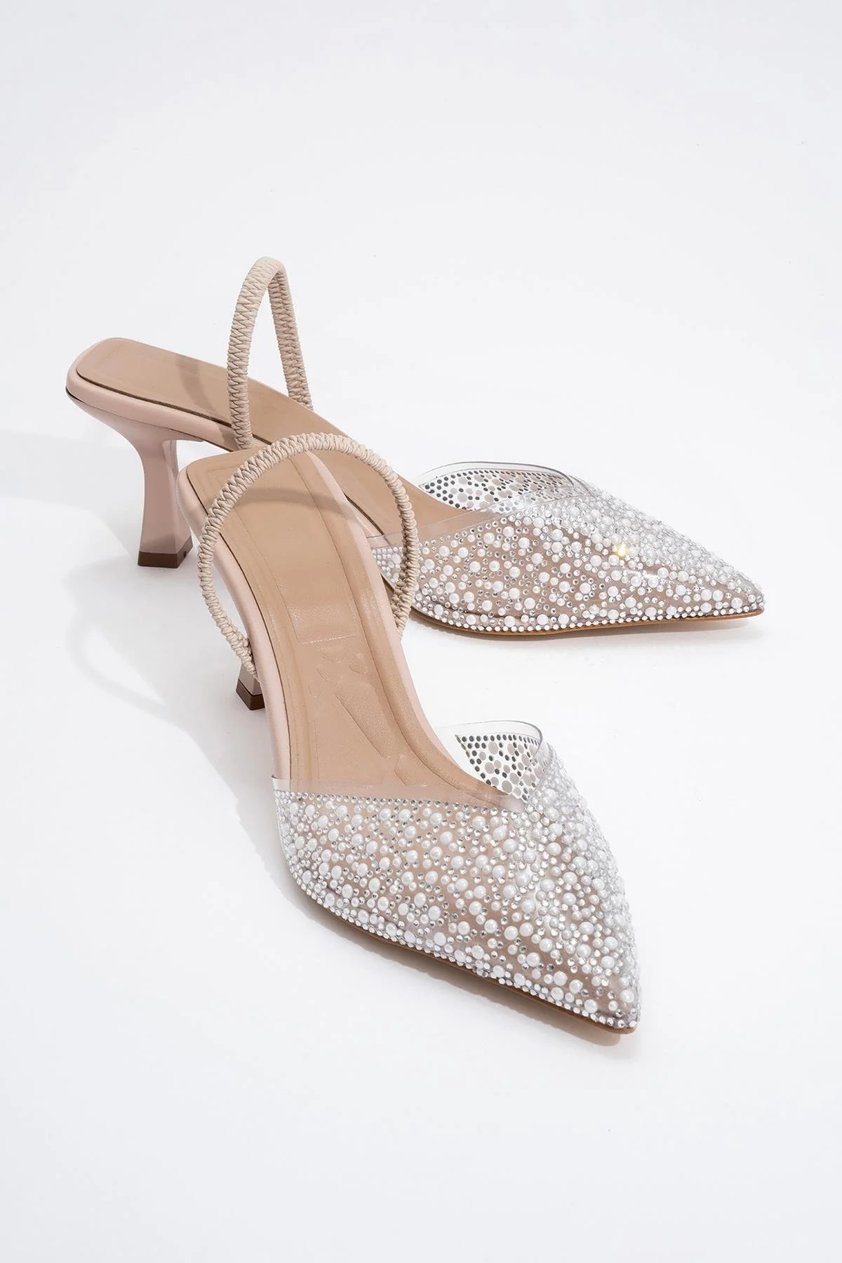 Whena - Clear Slingback Kitten Heels with Embellishments