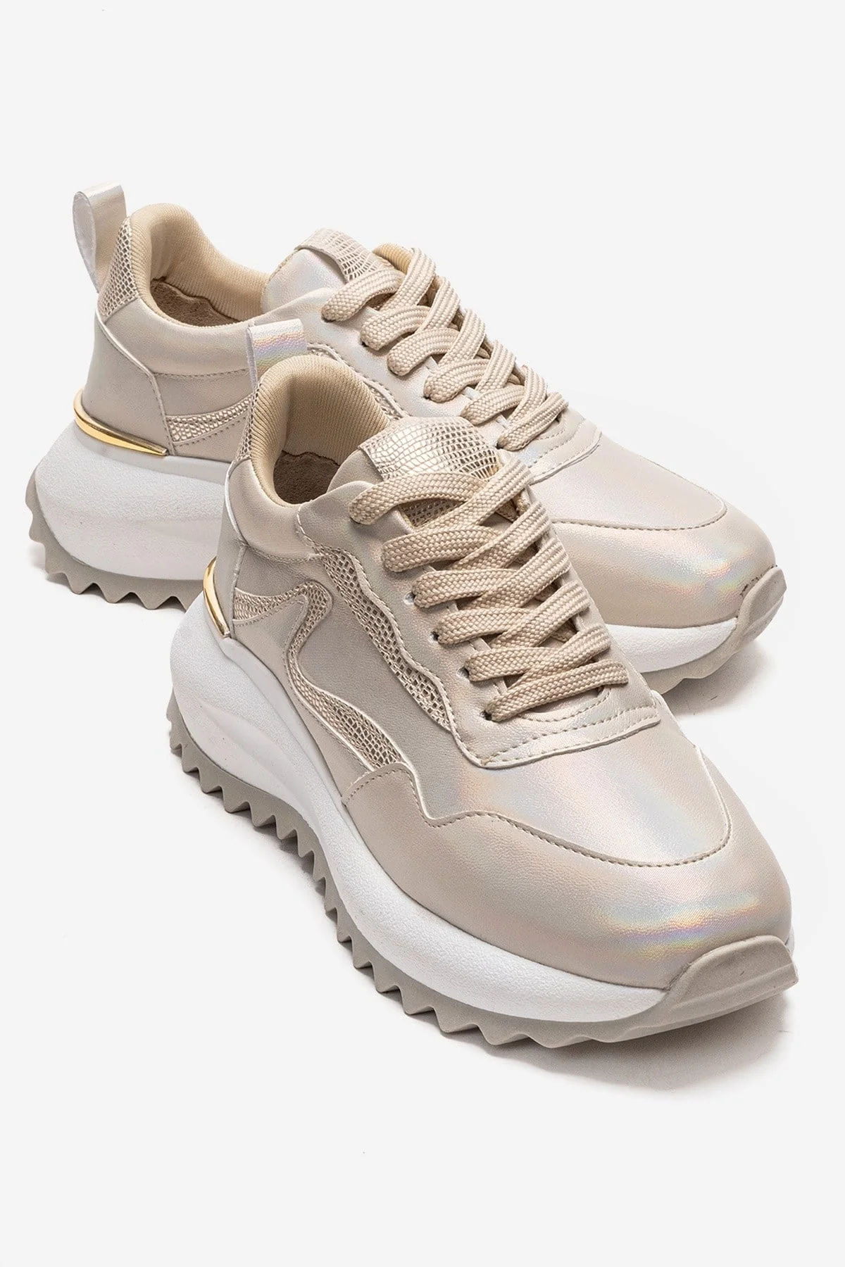 WHISPER - Beige Glitter Chunky Platform Everyday Sneaker (Women)