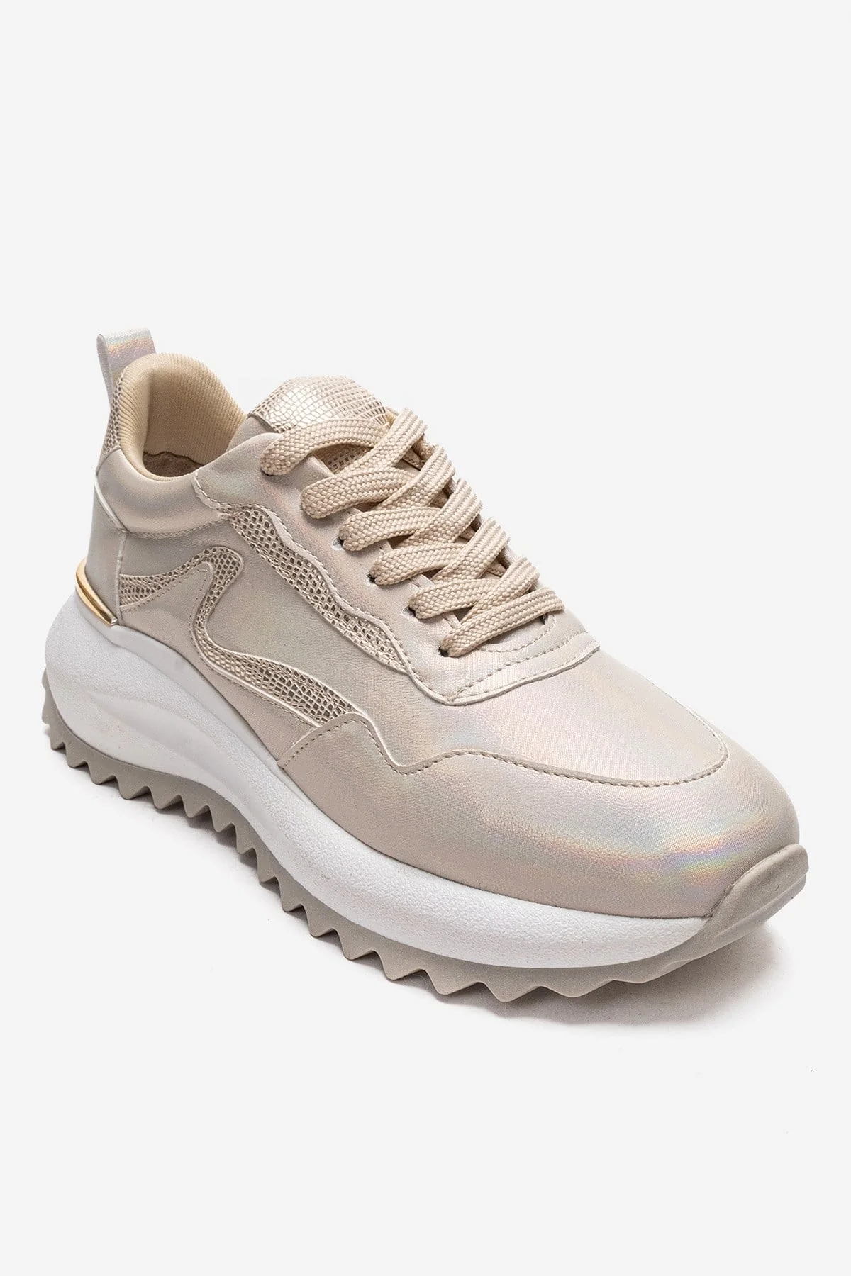 WHISPER - Beige Glitter Chunky Platform Everyday Sneaker (Women) - Image 3