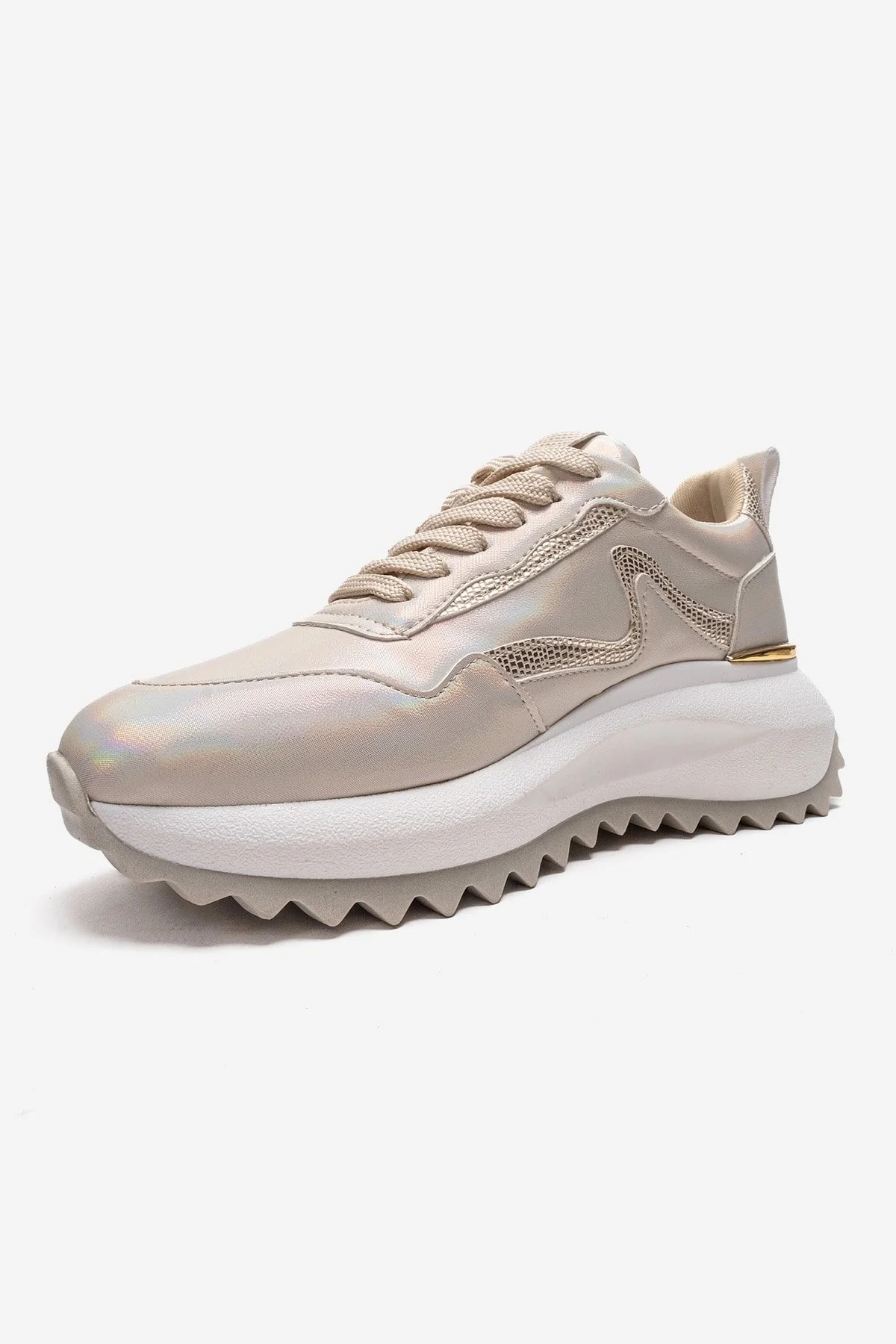 WHISPER - Beige Glitter Chunky Platform Everyday Sneaker (Women) - Image 6