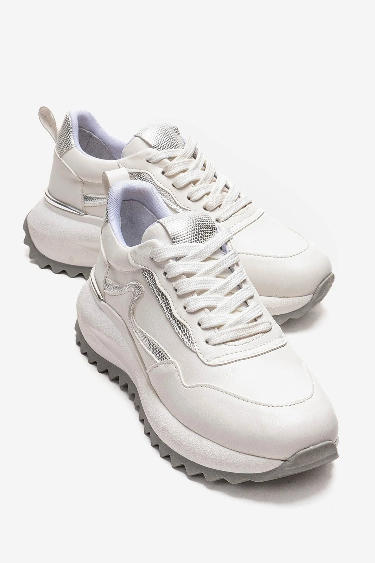 WHISPER - White Leather-Look Chunky Platform Everyday Sneaker (Women)