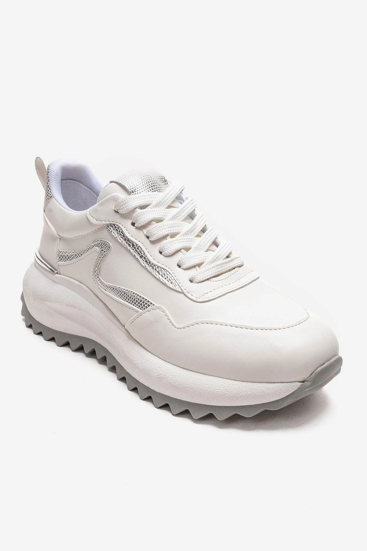 WHISPER - White Leather-Look Chunky Platform Everyday Sneaker (Women) - Image 3