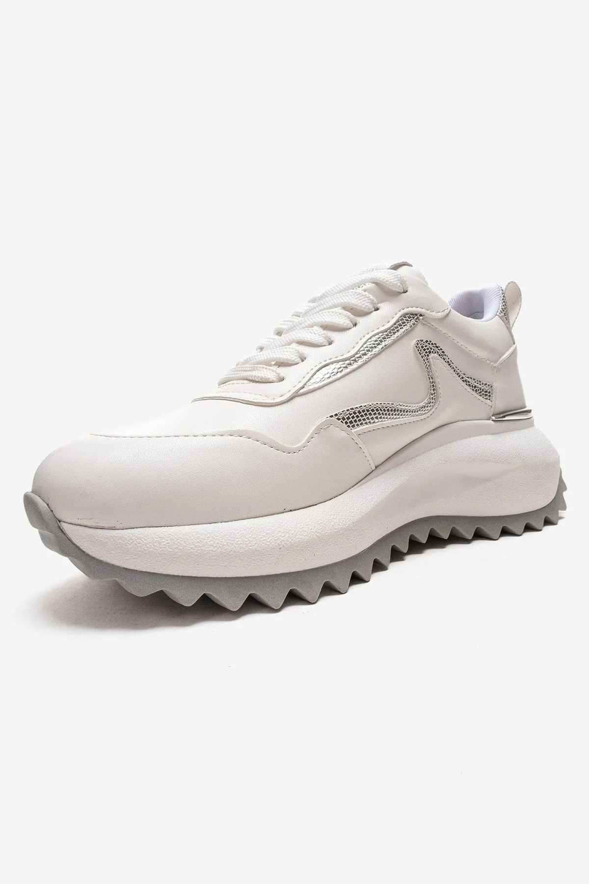 WHISPER - White Leather-Look Chunky Platform Everyday Sneaker (Women) - Image 6