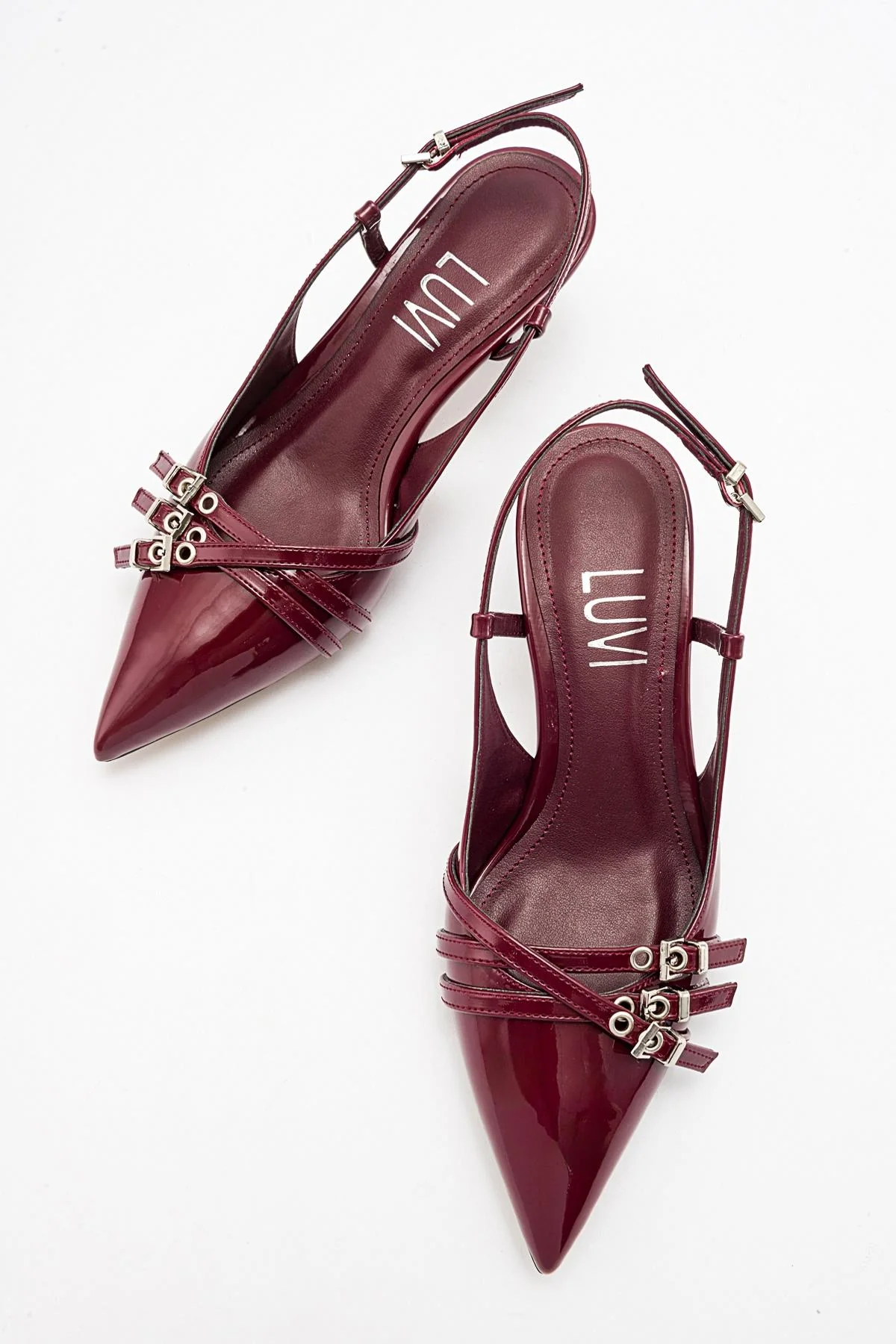 Woss - Burgundy Patent Belt Detail Heeled Shoe (Women) - Image 3