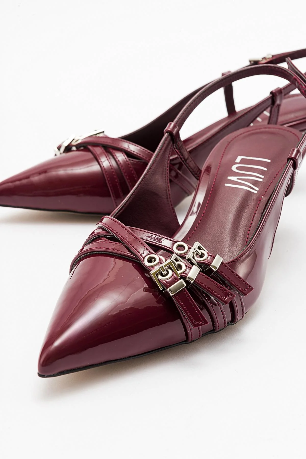 Woss - Burgundy Patent Belt Detail Heeled Shoe (Women) - Image 5