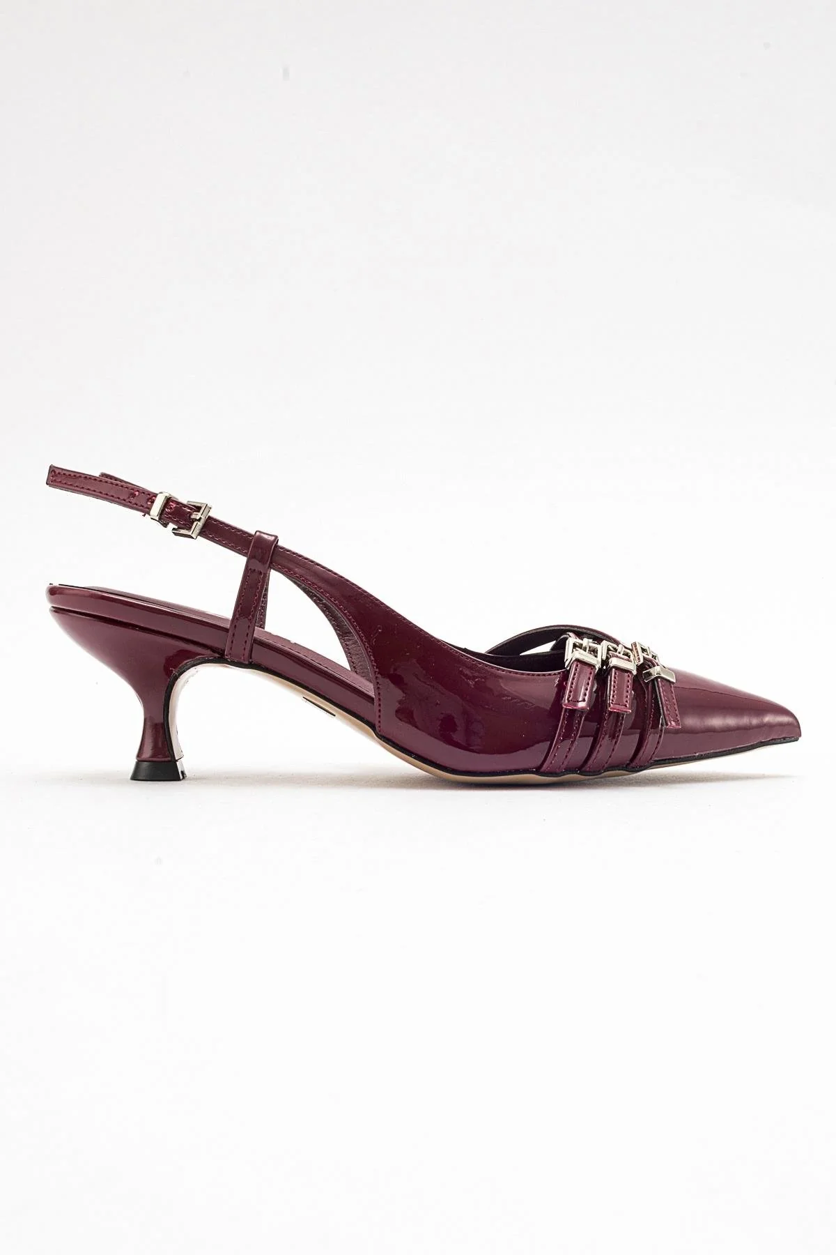 Woss - Burgundy Patent Belt Detail Heeled Shoe (Women) - Image 6
