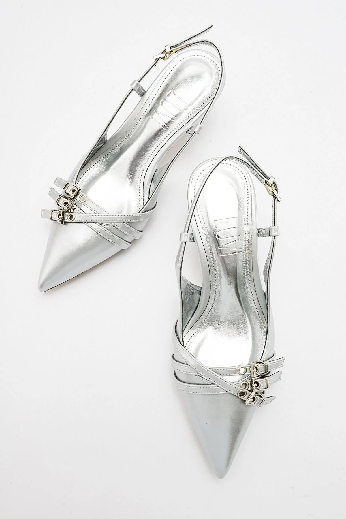 Woss - Silver Leather-Effect Belt Detail Heeled Shoe (Women) - Image 5