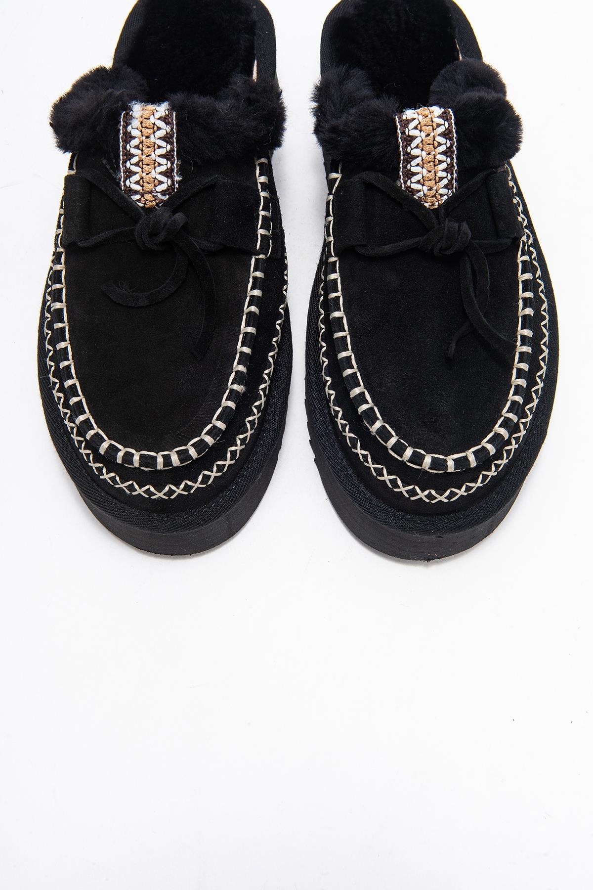 Yalina - Black Genuine Leather Platform Moccasin Slipper (Women) - Image 2