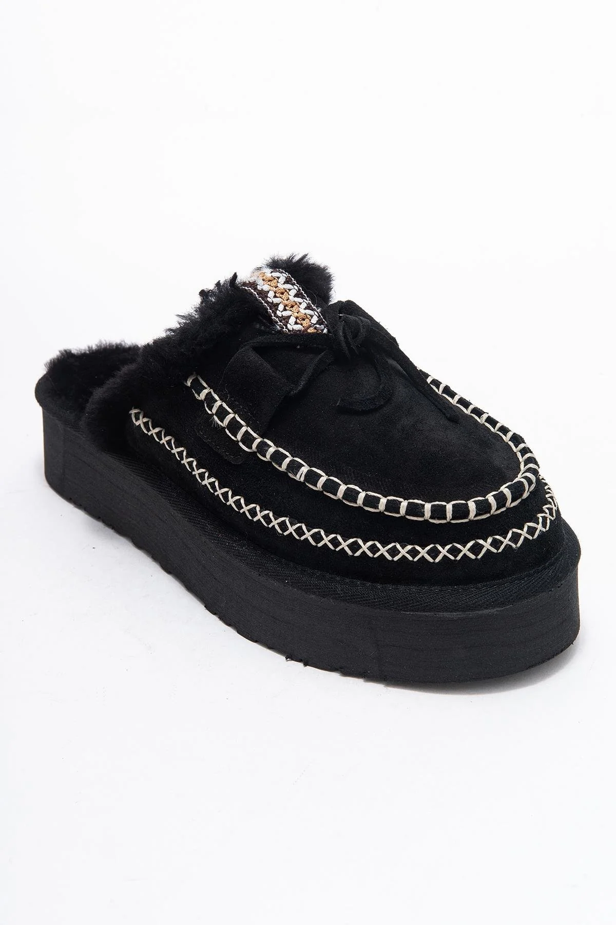 Yalina - Black Genuine Leather Platform Moccasin Slipper (Women) - Image 3