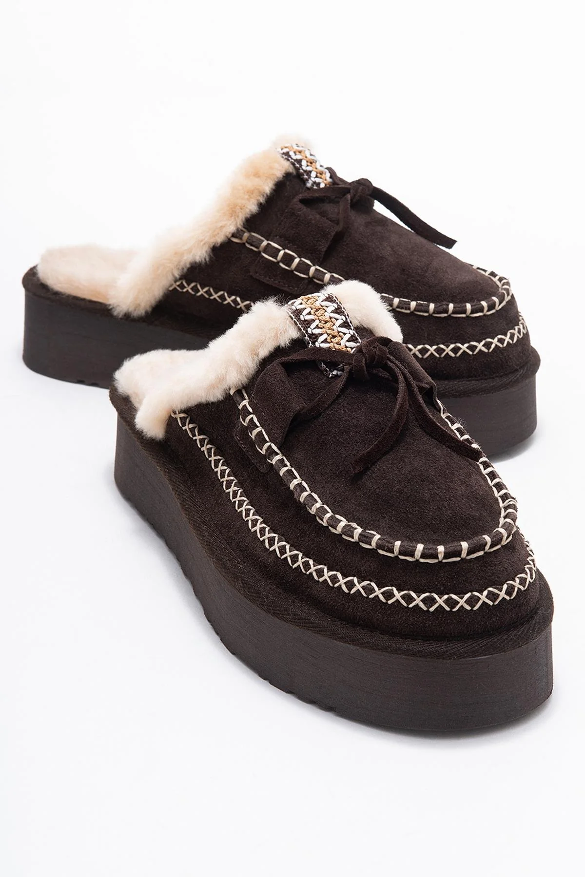 Yalina - Brown Genuine Leather Platform Moccasin Slipper (Women)