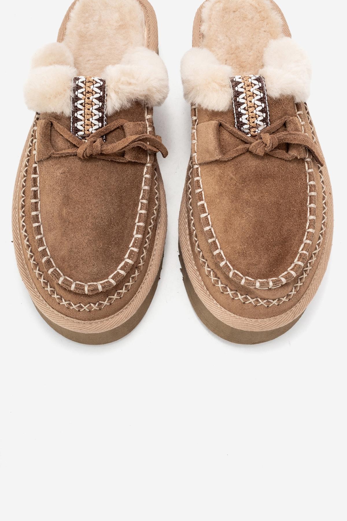 YALINA - Taupe Suede Genuine Leather Platform Moccasin Slide (Women) - Image 2